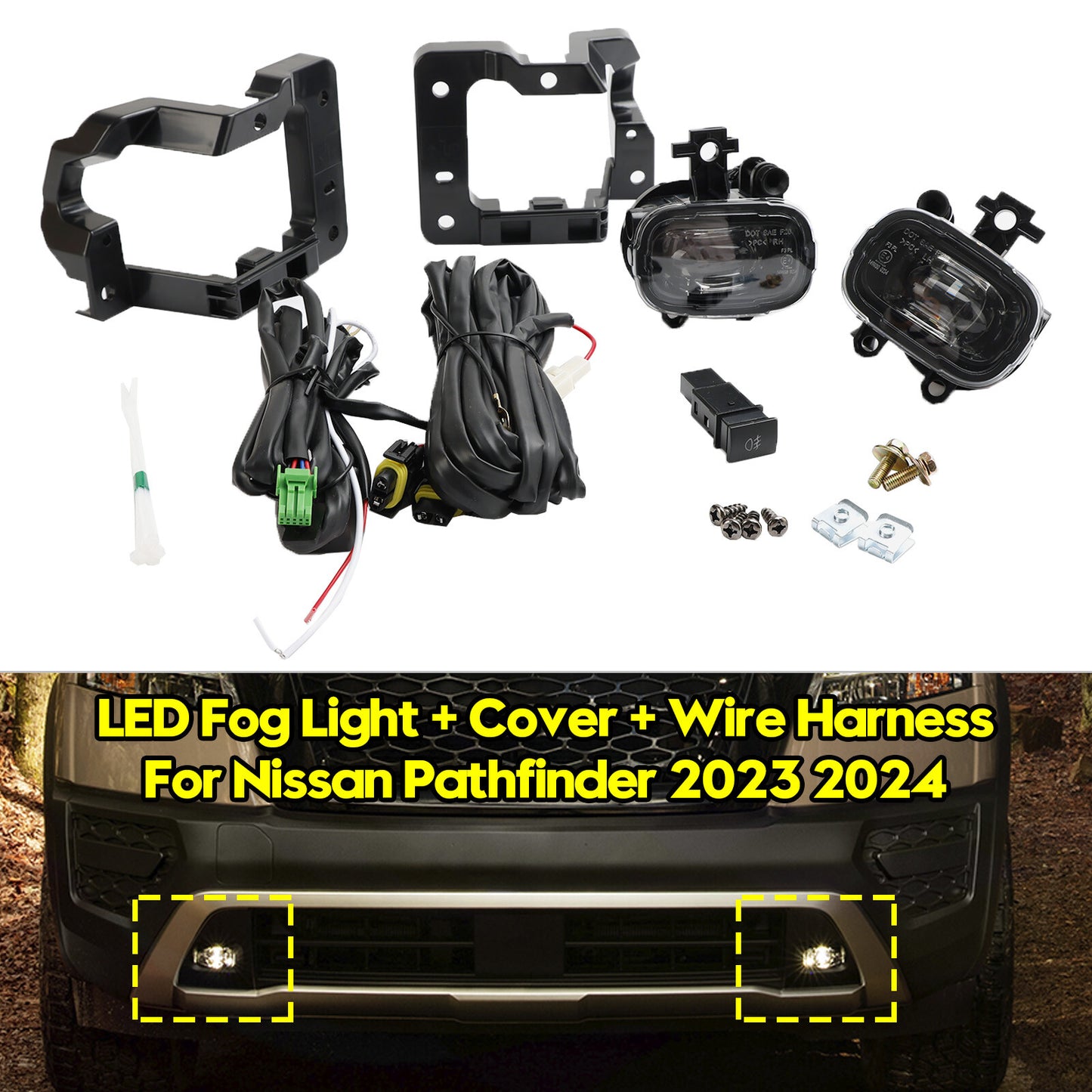 ya 1 8.5.1 Front Bumper LED Fog Light+Cover+Wire Harness For Pathfinder 2023 2024 #1