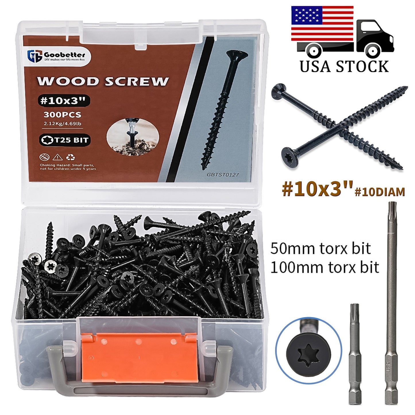 300pcs #10x3  Torx Trailer Deck Floorboard Screw Self Tapping Wood Fencing Screw