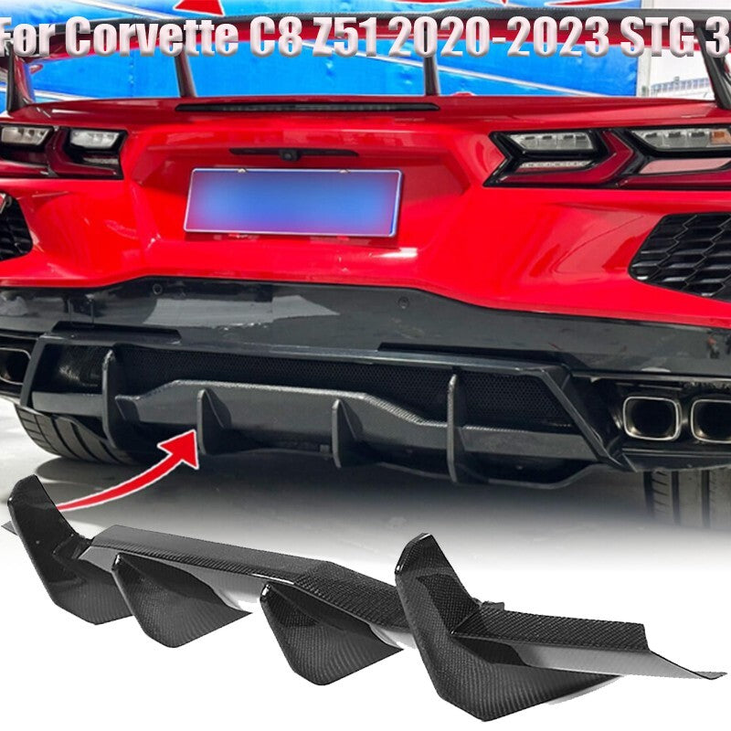 ya 4 6.17 Add-On Carbon Fiber Rear Bumper Diffuser Spoiler for Corvette C8 Z51 20-23 STG 3