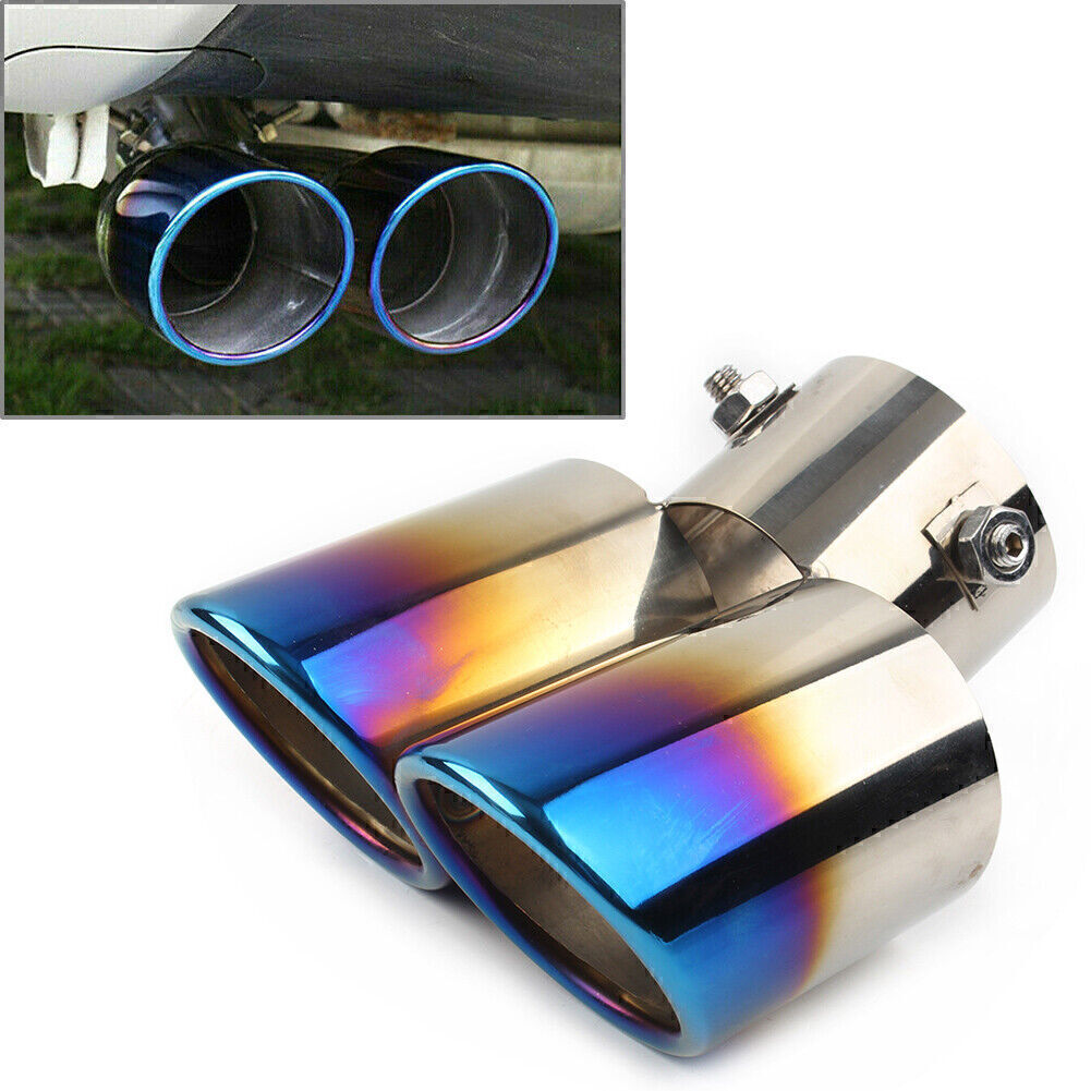 ya 4 6.17.2 Blue Dual Car Stainless Steel Rear Pipe Tail Muffler Tip Accessories