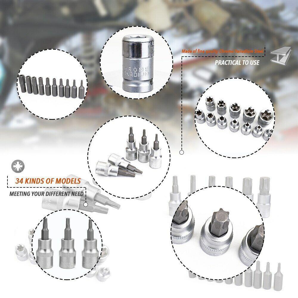 ya 26 Sleeve Tool Kits for Car Motor Repairing Socket Set Wrench Female Torx 