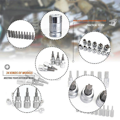 ya 26 Sleeve Tool Kits for Car Motor Repairing Socket Set Wrench Female Torx 