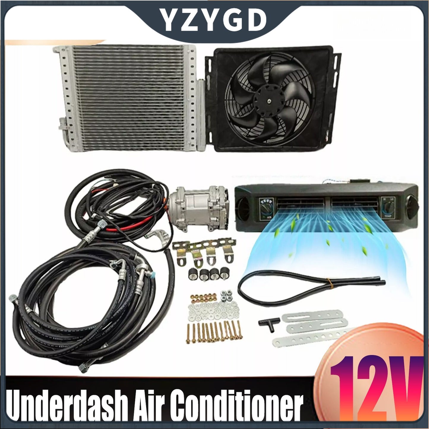ya 1 7.7 Only Cooling 12V A/C Kit Electric Underdash Air Conditioner Universal Auto Car