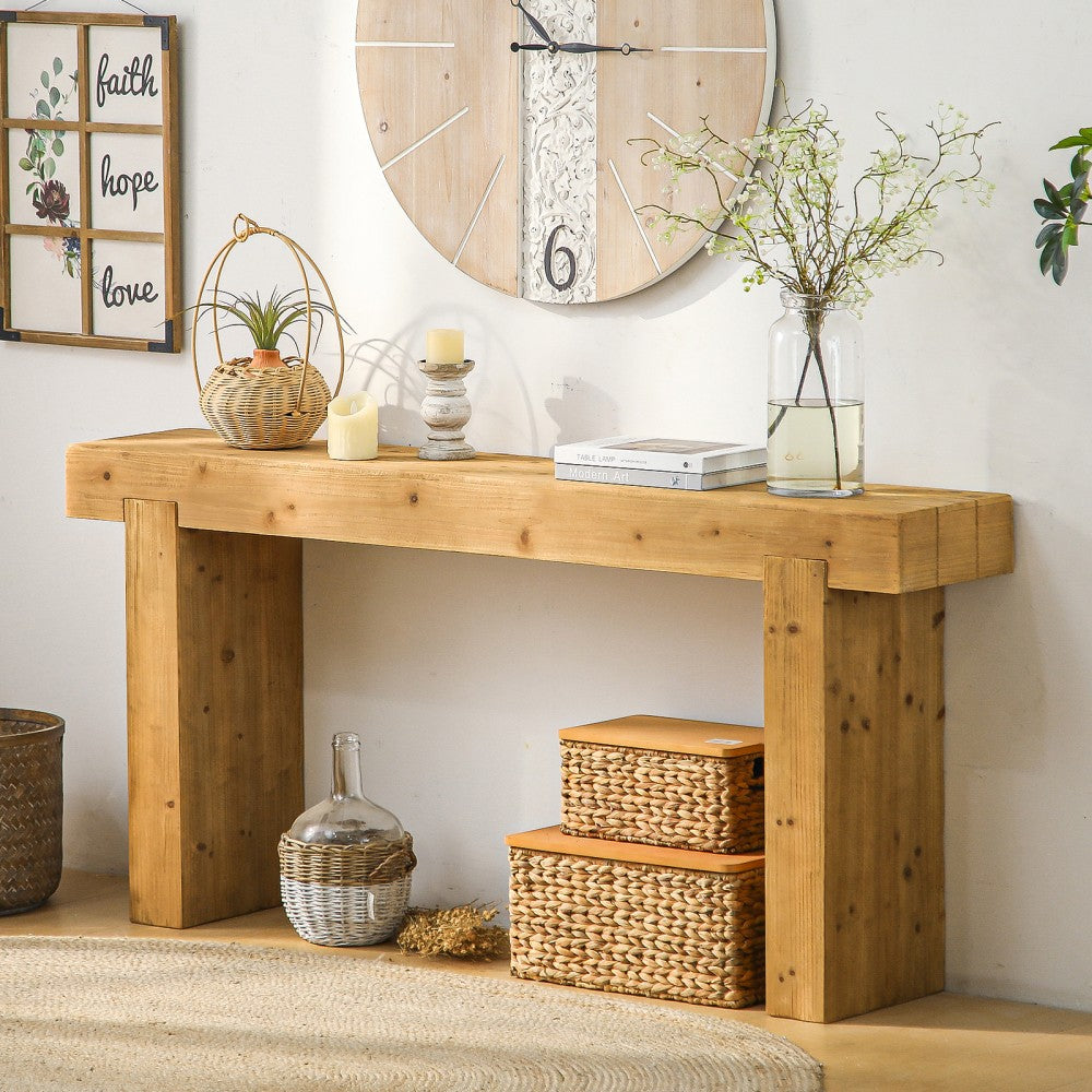 ya 28 63 Natural Solid Wood Console Table ÿ Rustic Farmhouse Sofa Table for Entryway