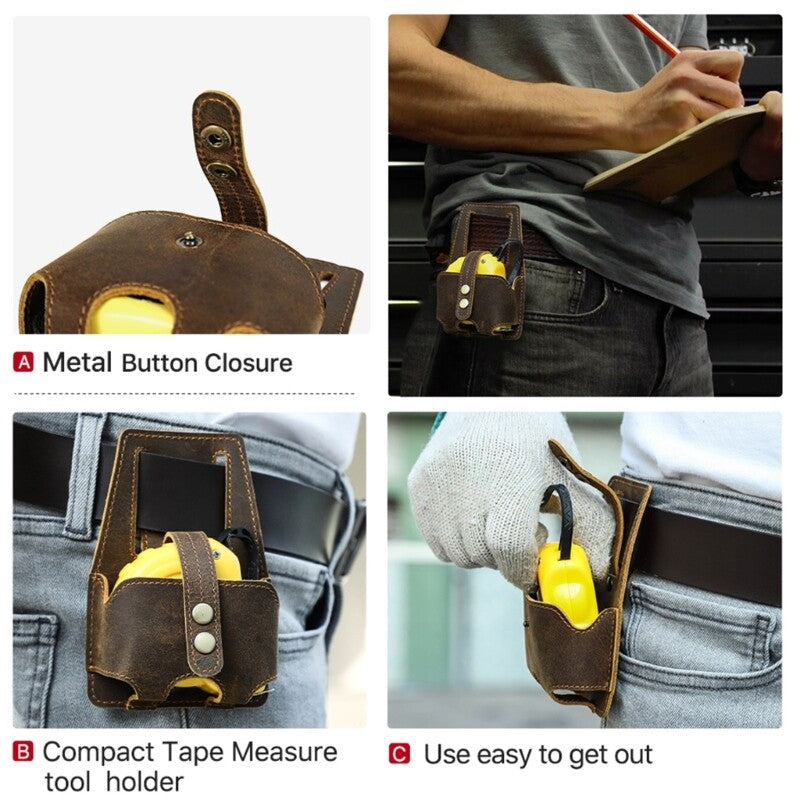 ya 26 Portable Leather Pouch with Waist Belt Attachment for 5m Steel Tape Measure