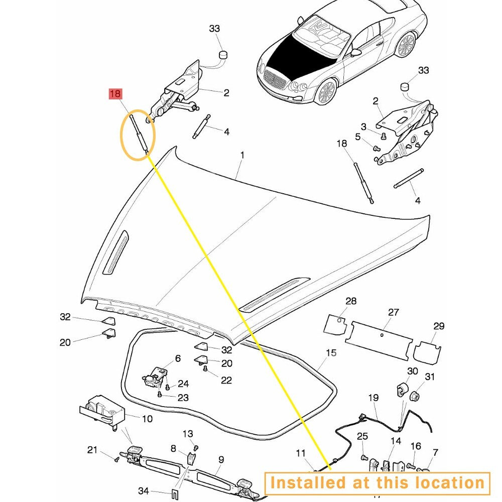 ya 5 8.7 for for Bentley Flying Spur Shock Absorber Hatch Hinge OE: 3W0823475B