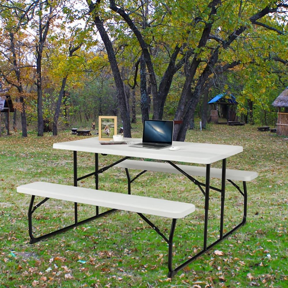 ya 16 Indoor And Outdoor white Folding Picnic Table Bench Set with Wood-like Texture