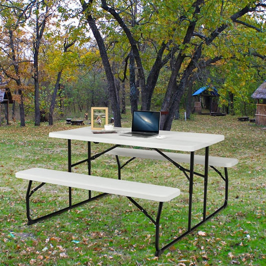 ya 16 Indoor And Outdoor white Folding Picnic Table Bench Set with Wood-like Texture