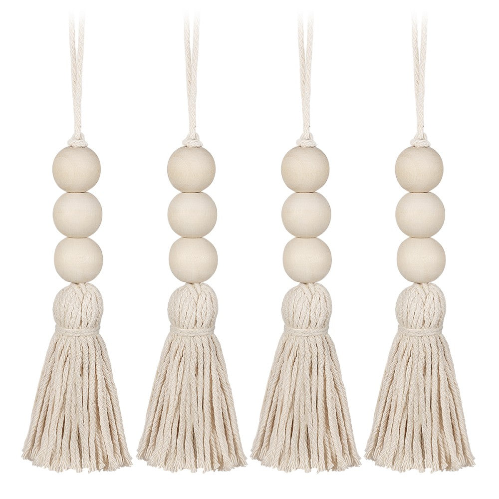 ya 25 4 Pcs Beads for Doorways Farmhouse Wood tural Hanging Pendants Tassel