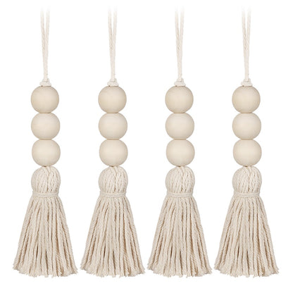 ya 25 4 Pcs Beads for Doorways Farmhouse Wood tural Hanging Pendants Tassel