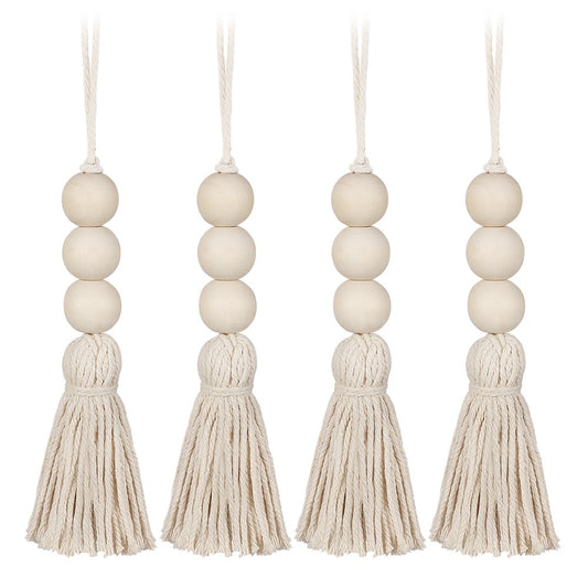 ya 25 4 Pcs Beads for Doorways Farmhouse Wood tural Hanging Pendants Tassel
