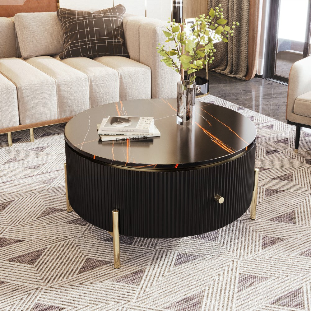 ya 28 Modern Round Coffee Table with 2 large Drawers Storage Accent Table,Black