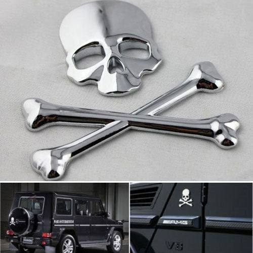 ya 1 7.8 Skull Bone Devil 3D Chrome Motorcycle Car Emblem Badge Logo Decal Metal Sticker