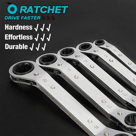 ya 1 7.3 5Pcs Offset Ring Ratchet Spanner Set Tool Wrench Reversible Head Sliver Narrow