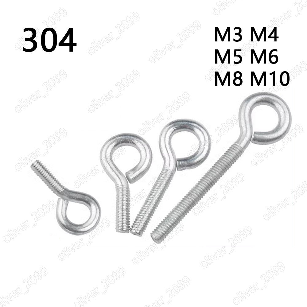 304 Stainless Steel Eye Hooks Turned Eye Bolts M3 M4 M5 M6 M8 M10