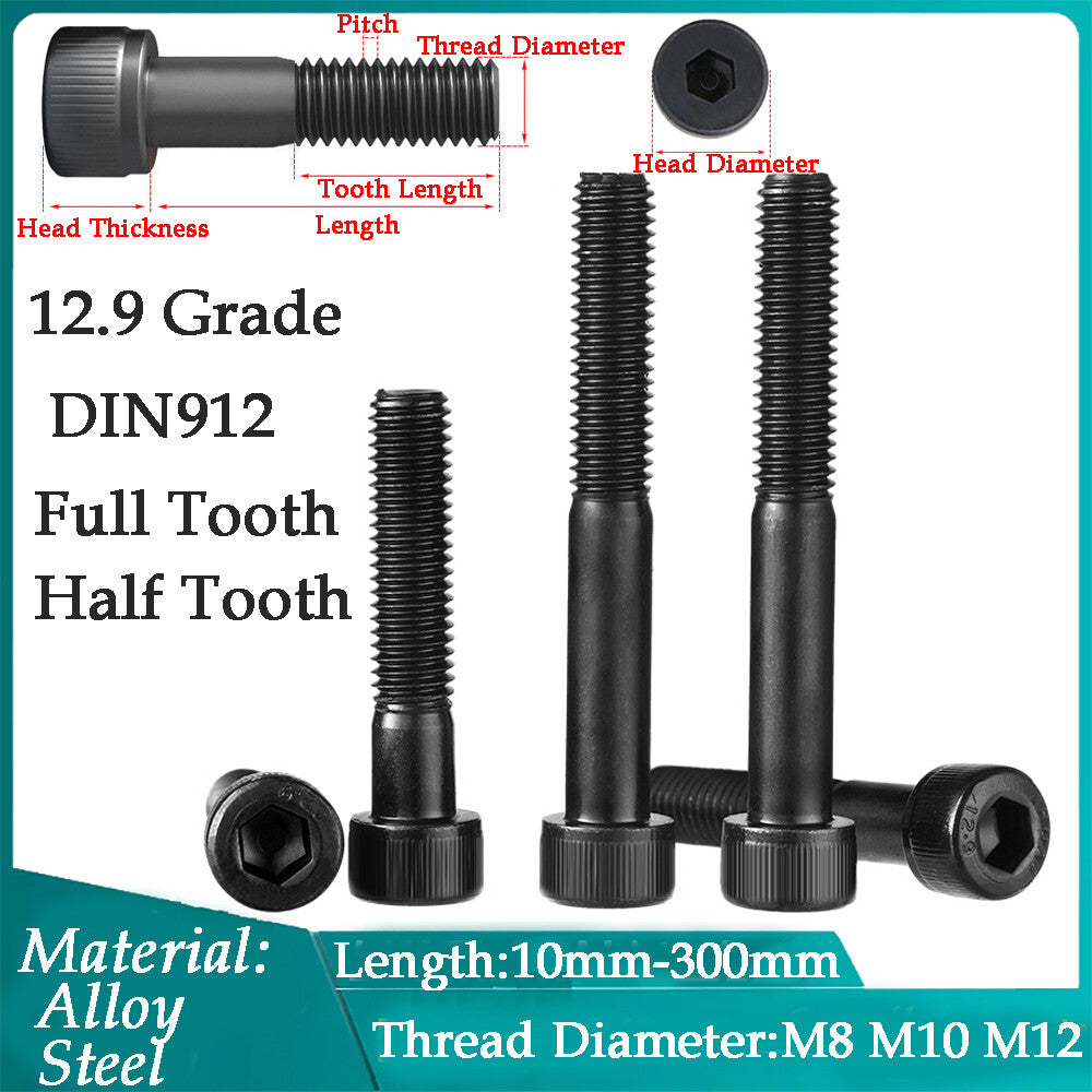 M8 M10 M12 Black Extended Allen Socket Head Cap Screw Bolts Grade 12.9 DIN912