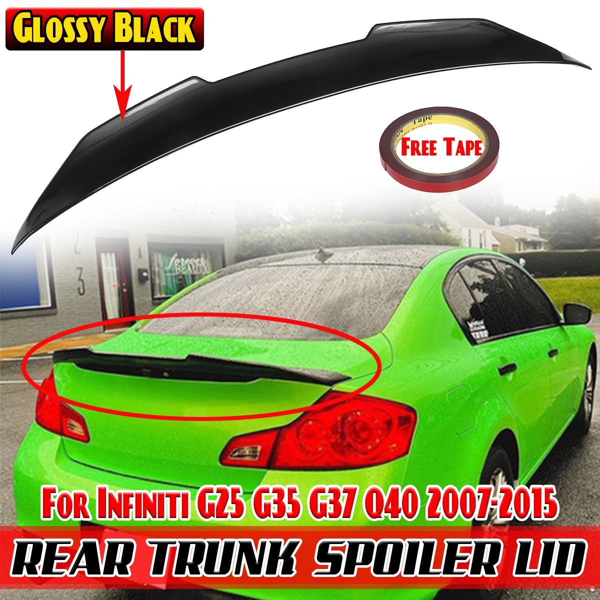 ya 3 6.25.3 PSM Rear Trunk Spoiler Wing Lip Glossy Black for for Infiniti G35 G37 4Door Sedan