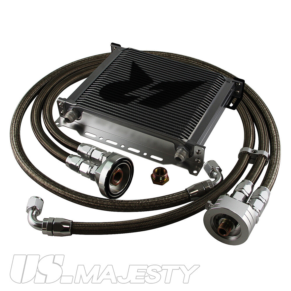 ya 5 6.15 LR 30 Row AN10 Oil cooler w/Bracket+Filter Relocation Adapter Hose Kit Silver
