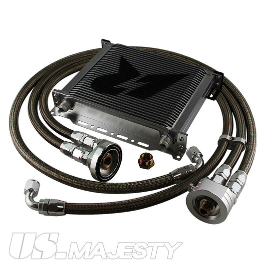ya 5 6.15 LR 30 Row AN10 Oil cooler w/Bracket+Filter Relocation Adapter Hose Kit Silver