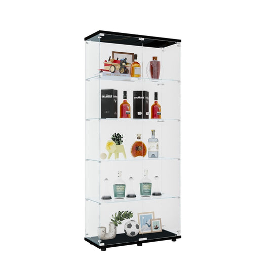 ya 28 Black Two Door Glass Cabinet Glass Display Cabinet with 5 Shelves