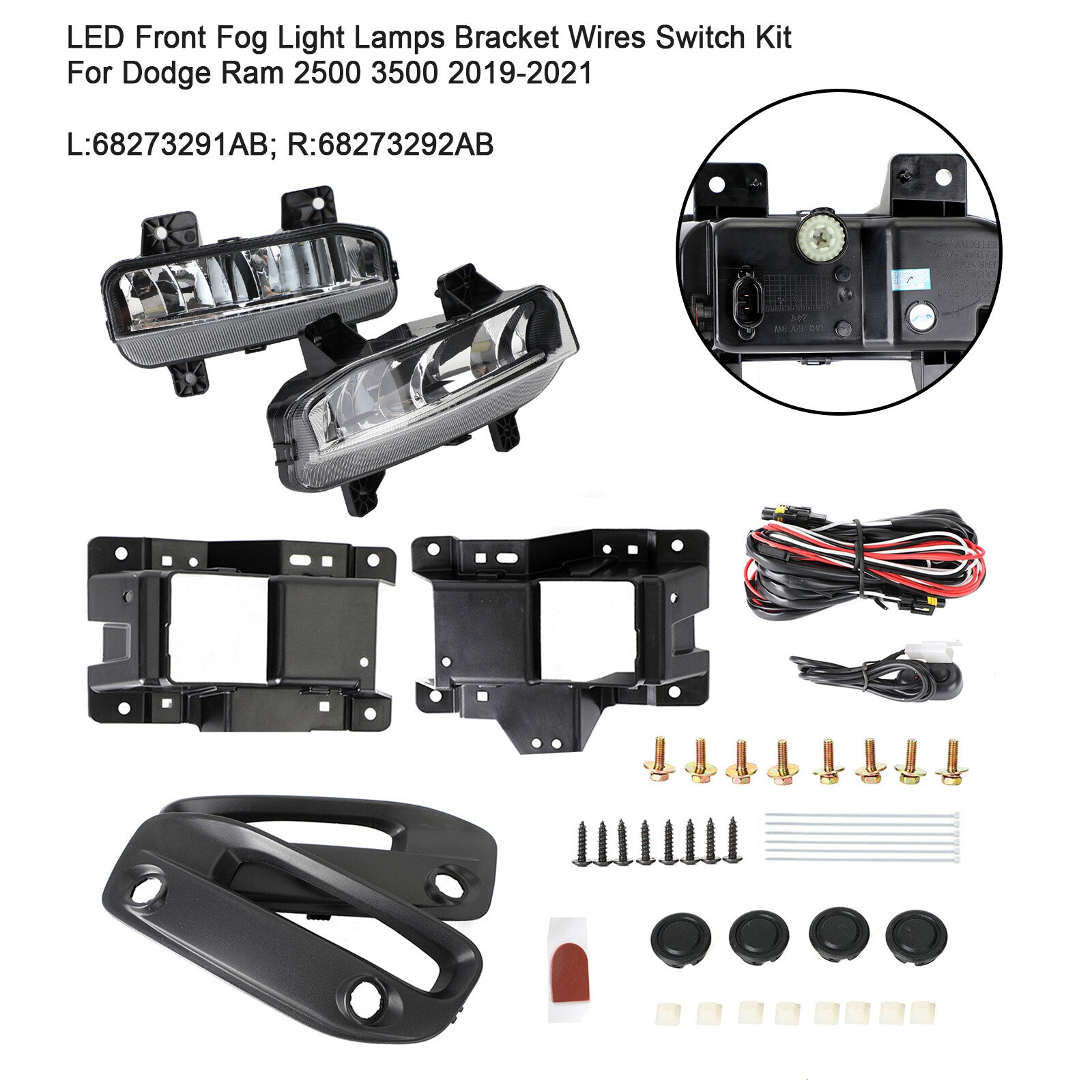 ya 1 8.5.1 LED Front Fog Light Lamps Bracket Wires Switch for Dodge for Ram 2500 3500 2019-2021