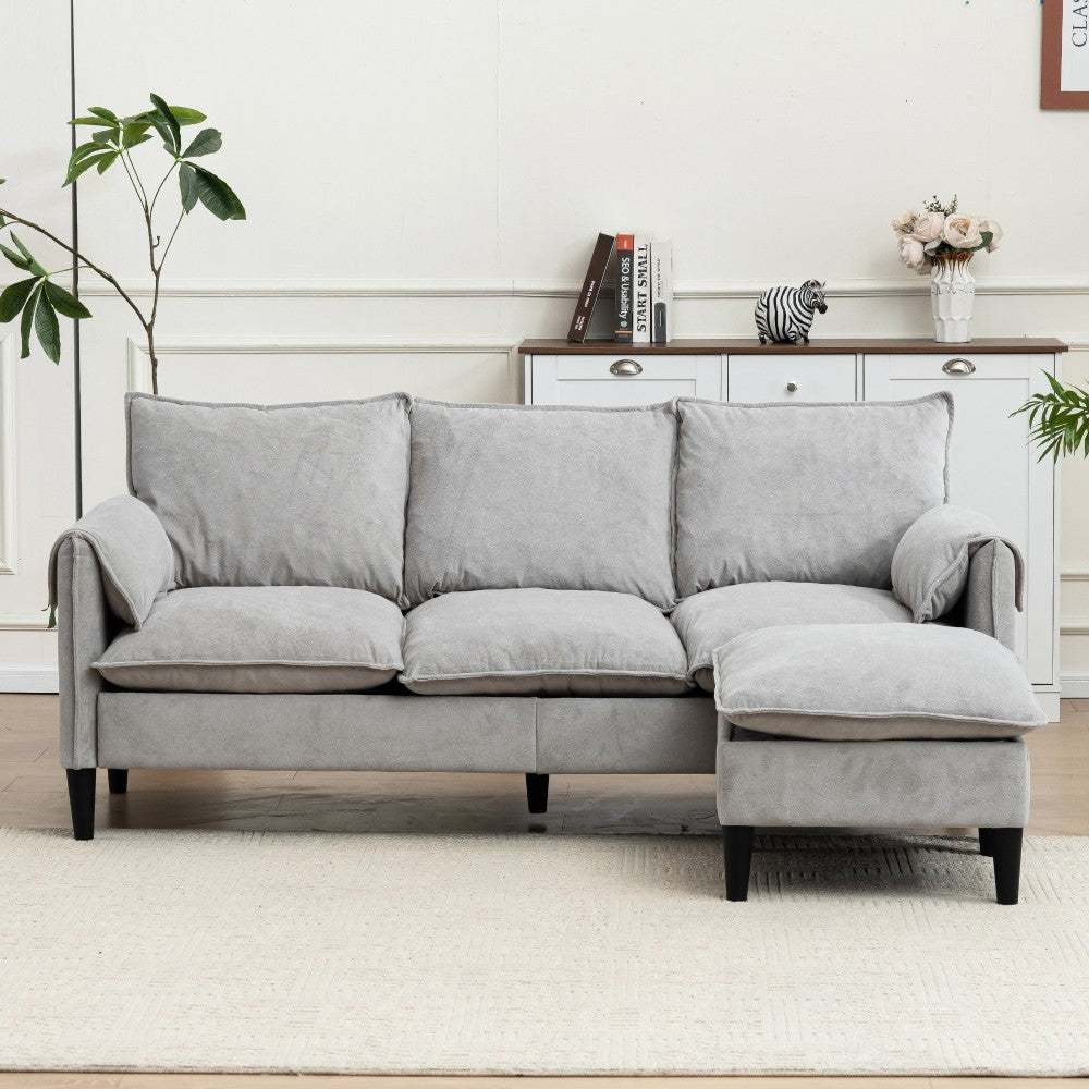 ya 28 Convertible L-Shaped 3-Seater Sofa For Living Room - Storage Footstools,Gray