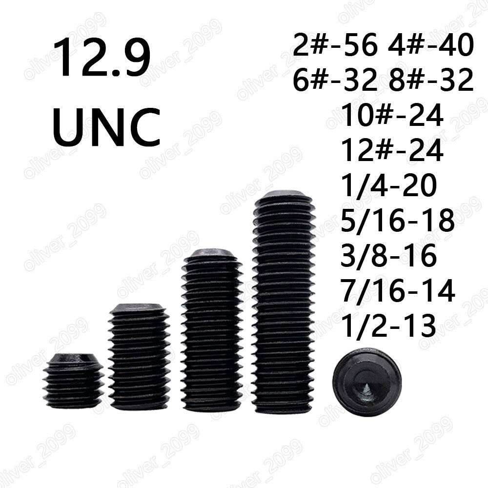 Black 12.9 Steel Hex Socket Set Screw Cup Point Grub Screws 2# 4# 6# 8# 10# 1/4