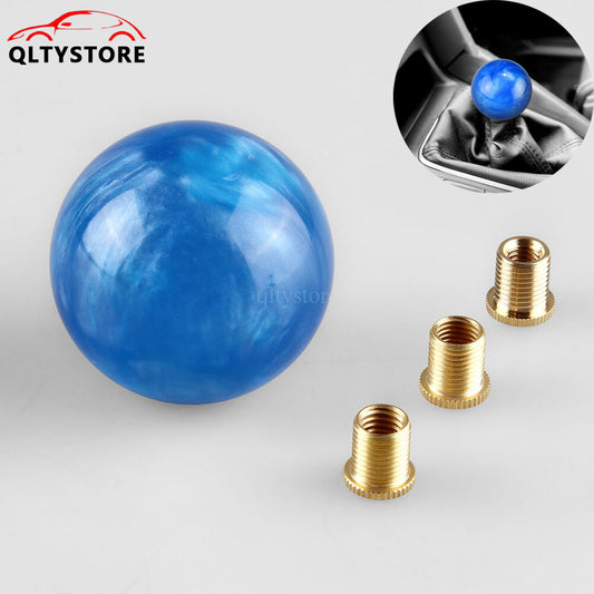 ya 11 6.5 1* Marble Style Round Ball Shift Knob Gear Shifter Head w/3 Adapters Light Blue