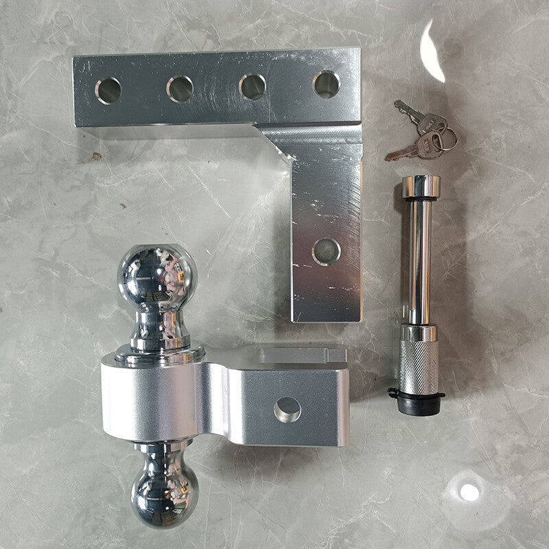 ya 2 6.26.2 Silver adjustable trailer hitch with double ball mount fits 2-inch receiver and 6-inch drop hitch