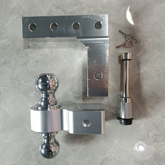 ya 2 6.26.2 Silver adjustable trailer hitch with double ball mount fits 2-inch receiver and 6-inch drop hitch