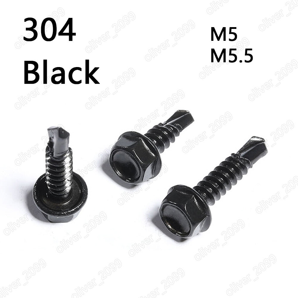Black 304 Stainless Steel Hex Head Self-Drilling Screws Tek M5 M5.5