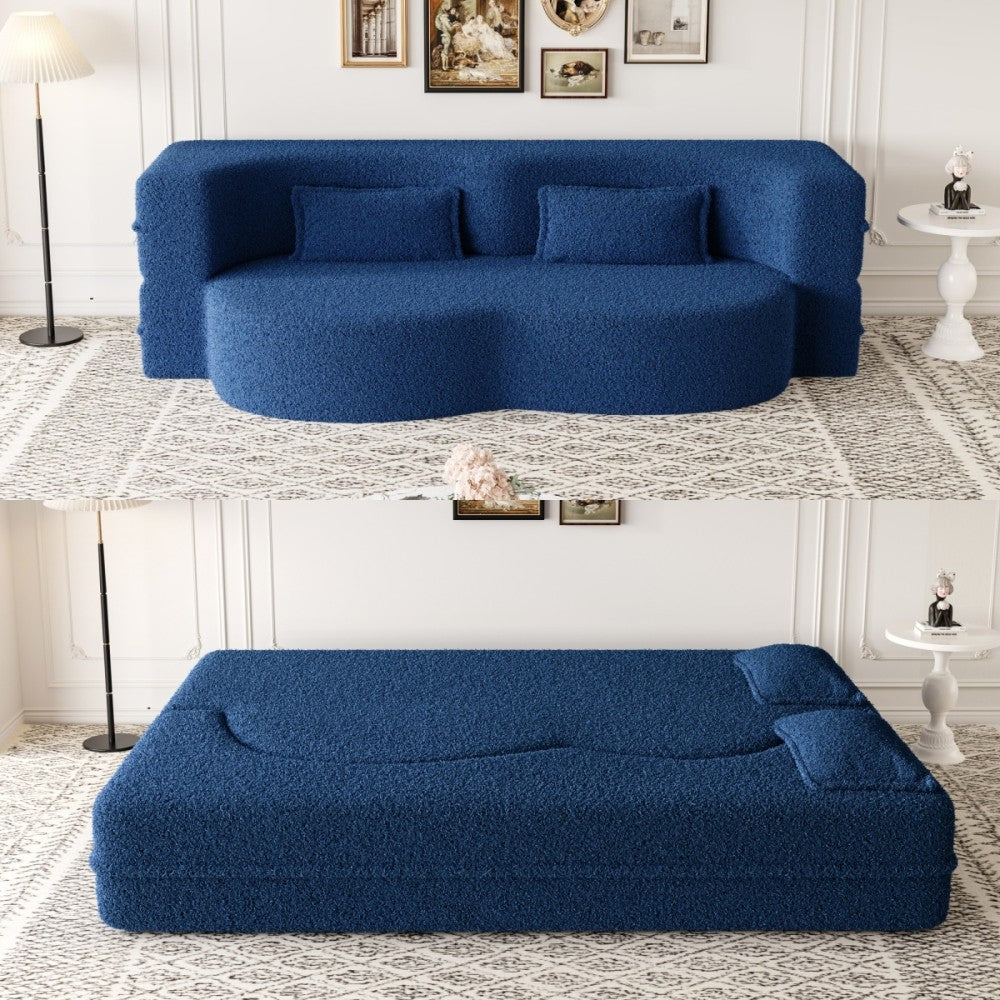 ya 28 Modern Blue Floor Sofa 2 Pillows,Convertible Sleeper, 15 Full Folding Mattress