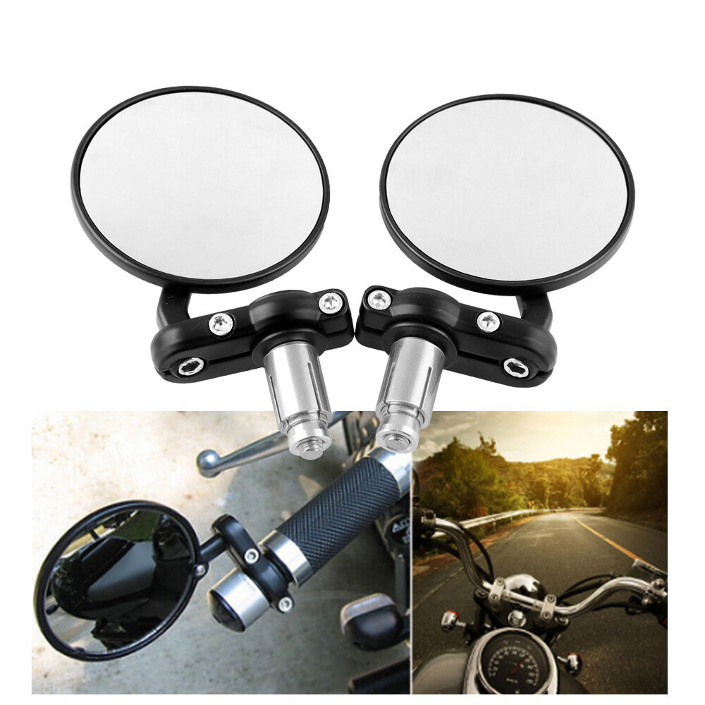 ya 4 6.21 Folding Bar End Motorcycle Mirrors - Aluminum Black - Right and Left Cafe Racer