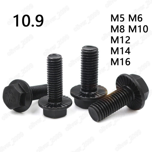 Black 10.9 Steel Hexagon Serrated Flange Bolts Heavy Series M5 M6 M8 M10 M12-M16