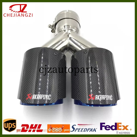 ya 4 6.17.2 Akrapovic Glossy Blue Carbon Fiber Tip Dual Pipe OD:76/89/101/114mm Tip