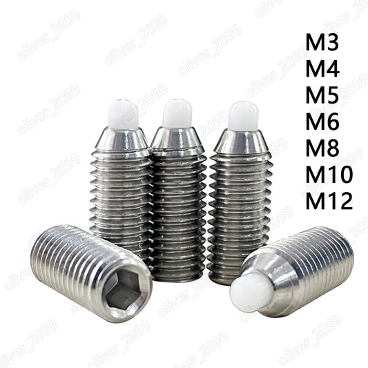 304 Stainless Steel Hex Socket Set Screws Nylon Pin head Spring Plunger M3-M12