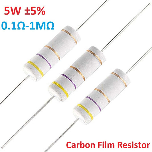 10PCS 5W Big Power Carbon Film Resistors ©I5% - Full Range of Values ( 0.1´Î-1M´Î )