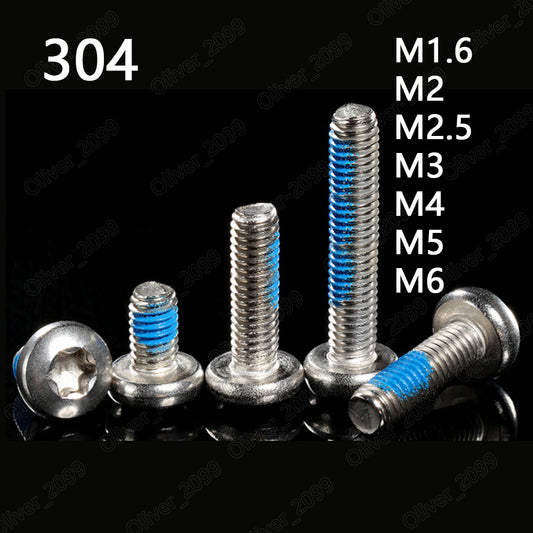 304 Stainless Steel Torx Soket Pan Head With Blue Patch Lock Screw M1.6 M2 M3-M6