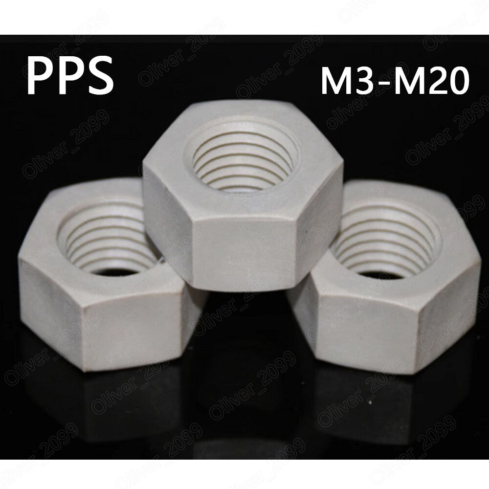 PPS Polyphenylene Sulfide Plastic Hexagon Nuts M3 M4 M5 M6 M8 M10 M12 M14-M20