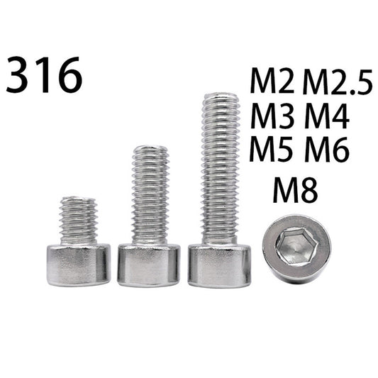316 Stainless Steel Allen Hex Socket Bolt Cap Head Screws M2 M2.5 M3 M4 M5 M6 M8