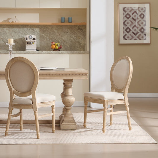 ya 28 Dining Chairs Set of 2 - Upholstered Round Back, Beige, Disassemblable Stackable