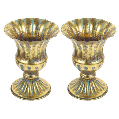 ya 14 2 Pcs Gold Metal Vase Urn Floral Arrangement Container Iron Flower Vessel
