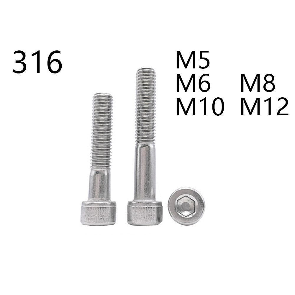316 Stainless Steel DIN912 Hex Socket Bolt Cap Head Screws Partial Thread M5-M12