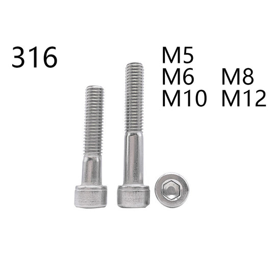 316 Stainless Steel DIN912 Hex Socket Bolt Cap Head Screws Partial Thread M5-M12