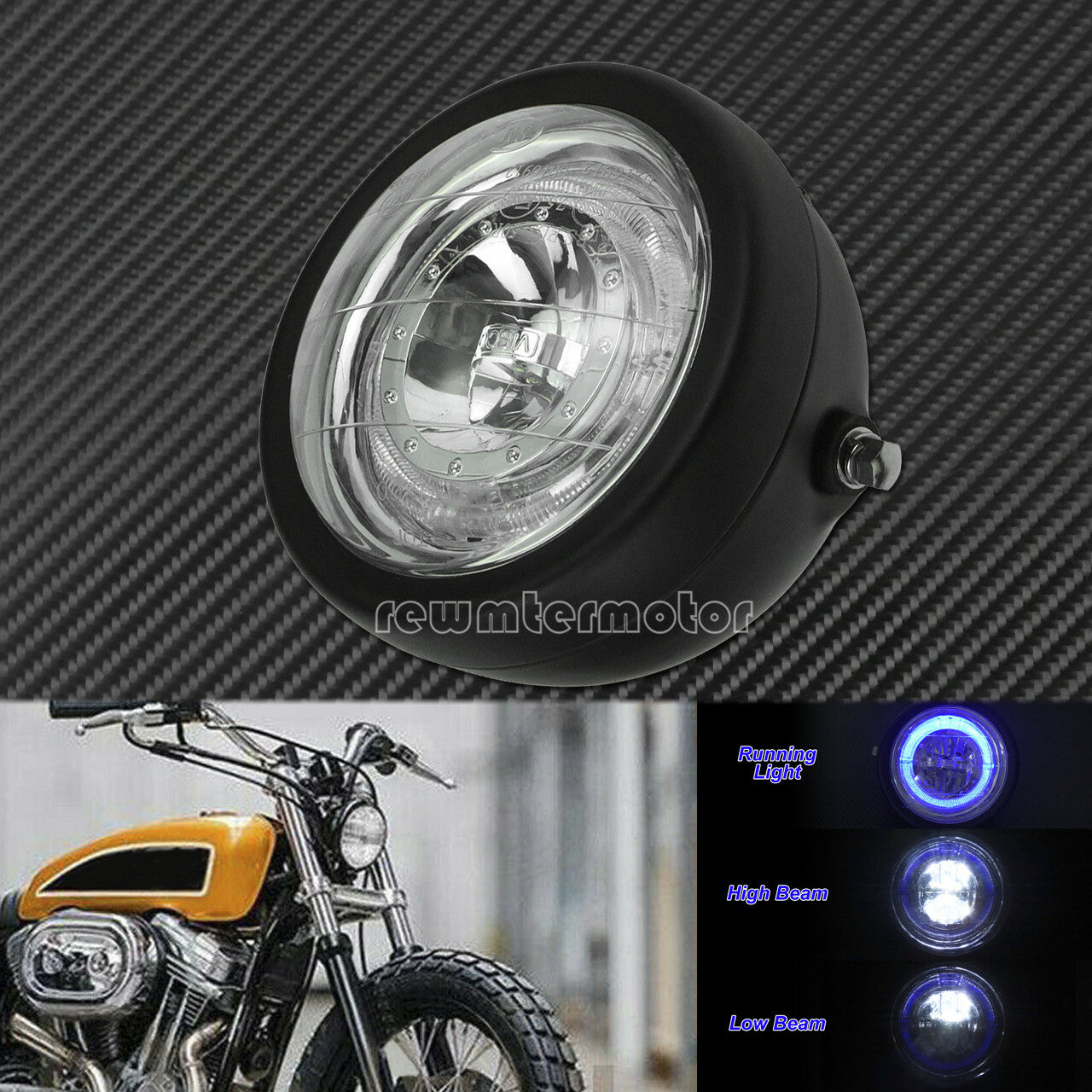 ya 4 6.22 6.5 Front Headlight Grill Blue Halo Lamp Fit for Harley Sportster Cafe Racer