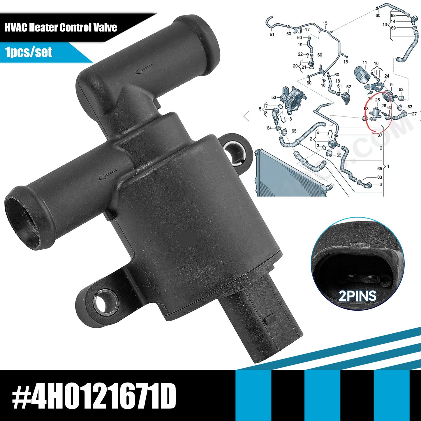 ya 3 6.25 Heater Control Water Valve for Audi A3 A4 A5 A6 Q7 for VW GTI for Tiguan for Golf 4H0121671D