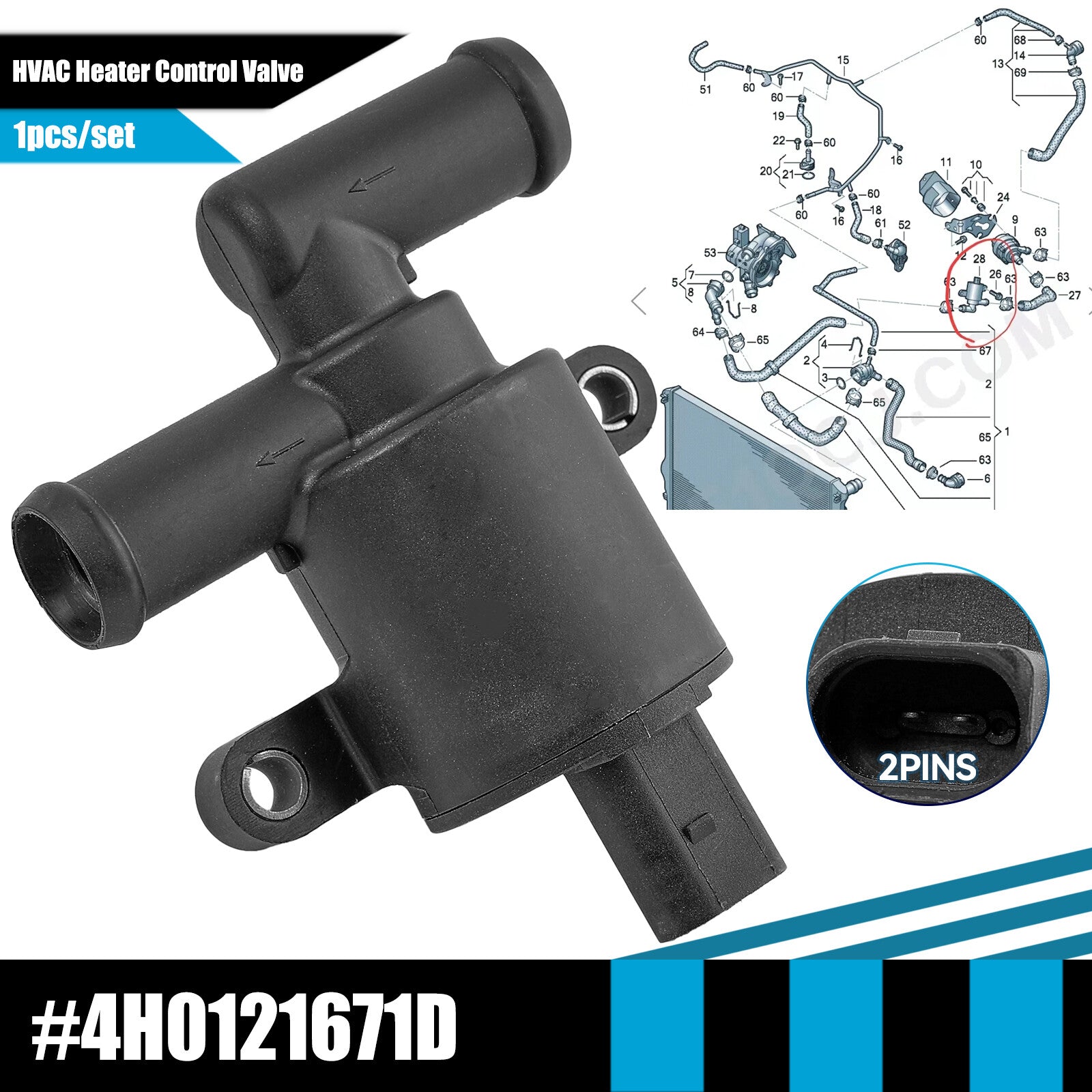 ya 3 6.25 Heater Control Water Valve for Audi A3 A4 A5 A6 Q7 for VW GTI for Tiguan for Golf 4H0121671D