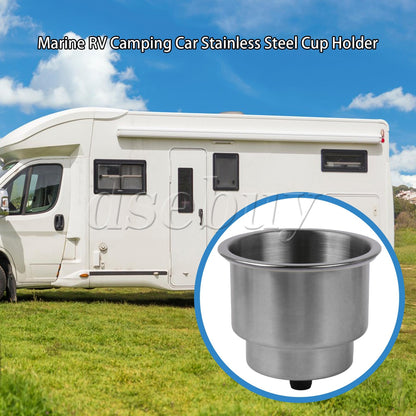 ya 25 2Pieces Stainless Steel Boat Cup Holder with Drain for RV Camper Marine Silver
