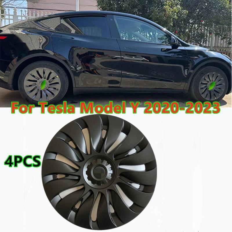 ya 2 7.14 4PCS 19 inch Matte Black Hub Cap Wheel Rim Cover for Tesla for Model Y 2020-2023