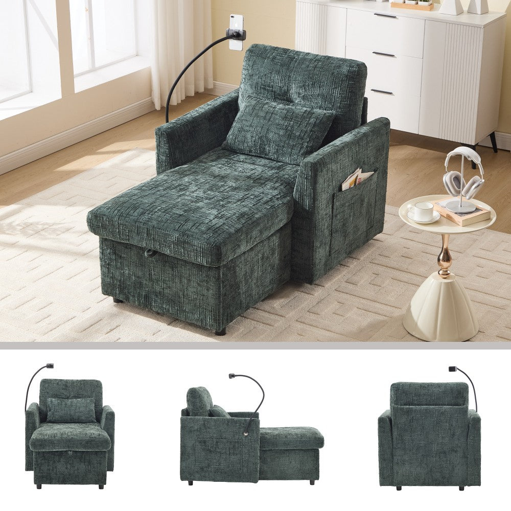 ya 28 Emerald Chenille Multifunctional Lazy Sofa Recliner - Storable Backrest